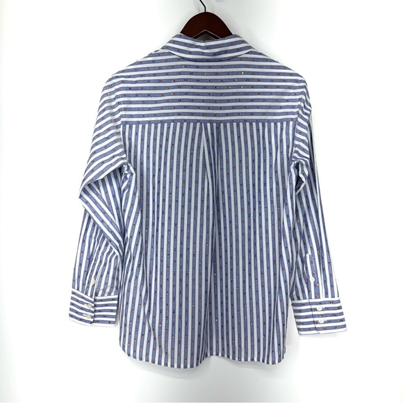 Boden Copper Metallic Clip Blue & White Pinstripe Button Up Shirt Nwt Size 4P - Picture 7 of 15